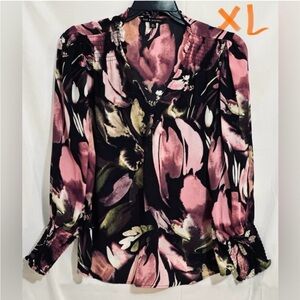 LADIES BLACK TOP WITH PINK FLOWERS
